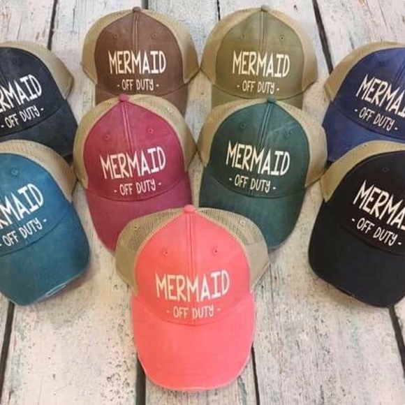 🆕Mermaid Off Duty Distressed Trucker Hat in Coral - Picture 3 of 3